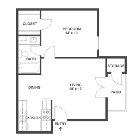 A1 | 1 Bed / 1 Bath | 537 Sq Ft